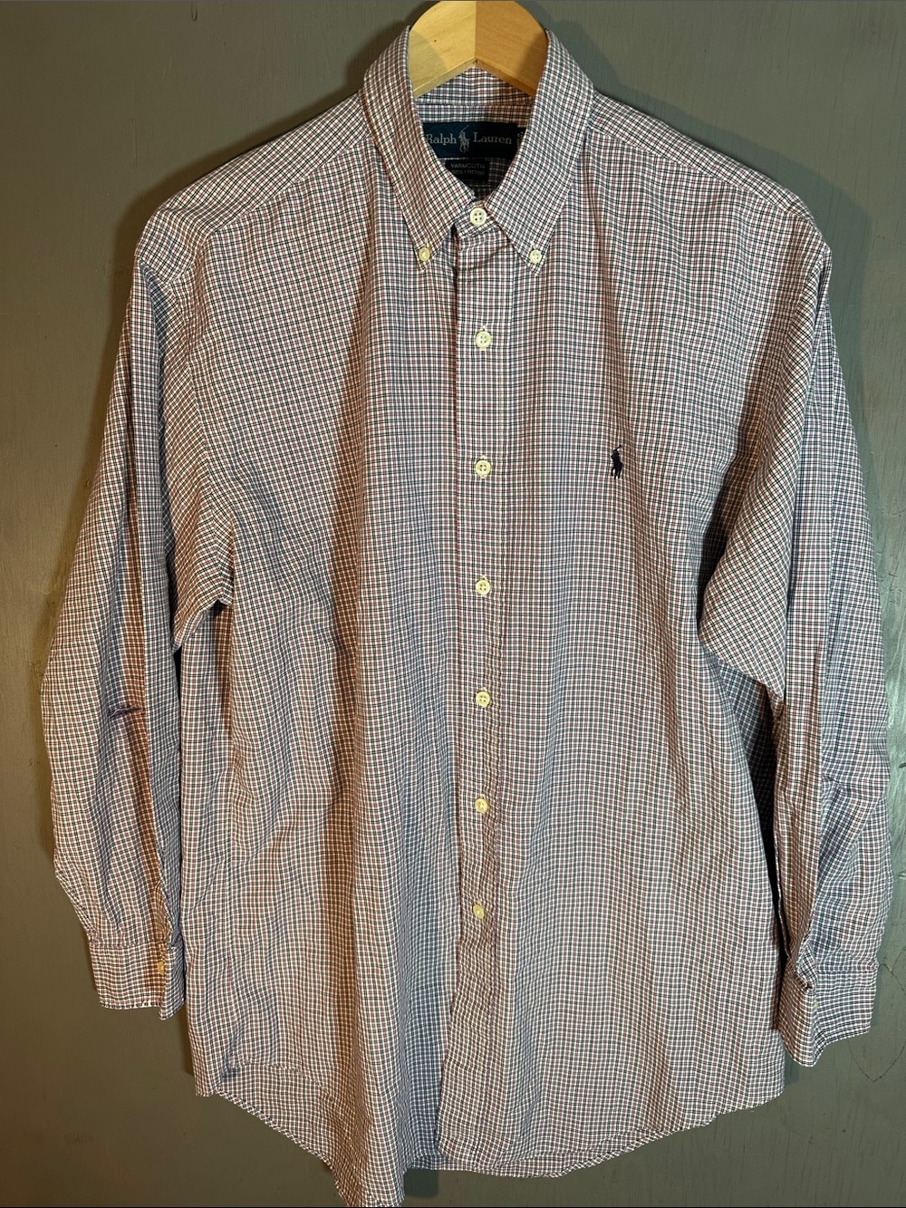 Ralph Lauren Men's Button-Down Gingham Shirt in Red and Blue